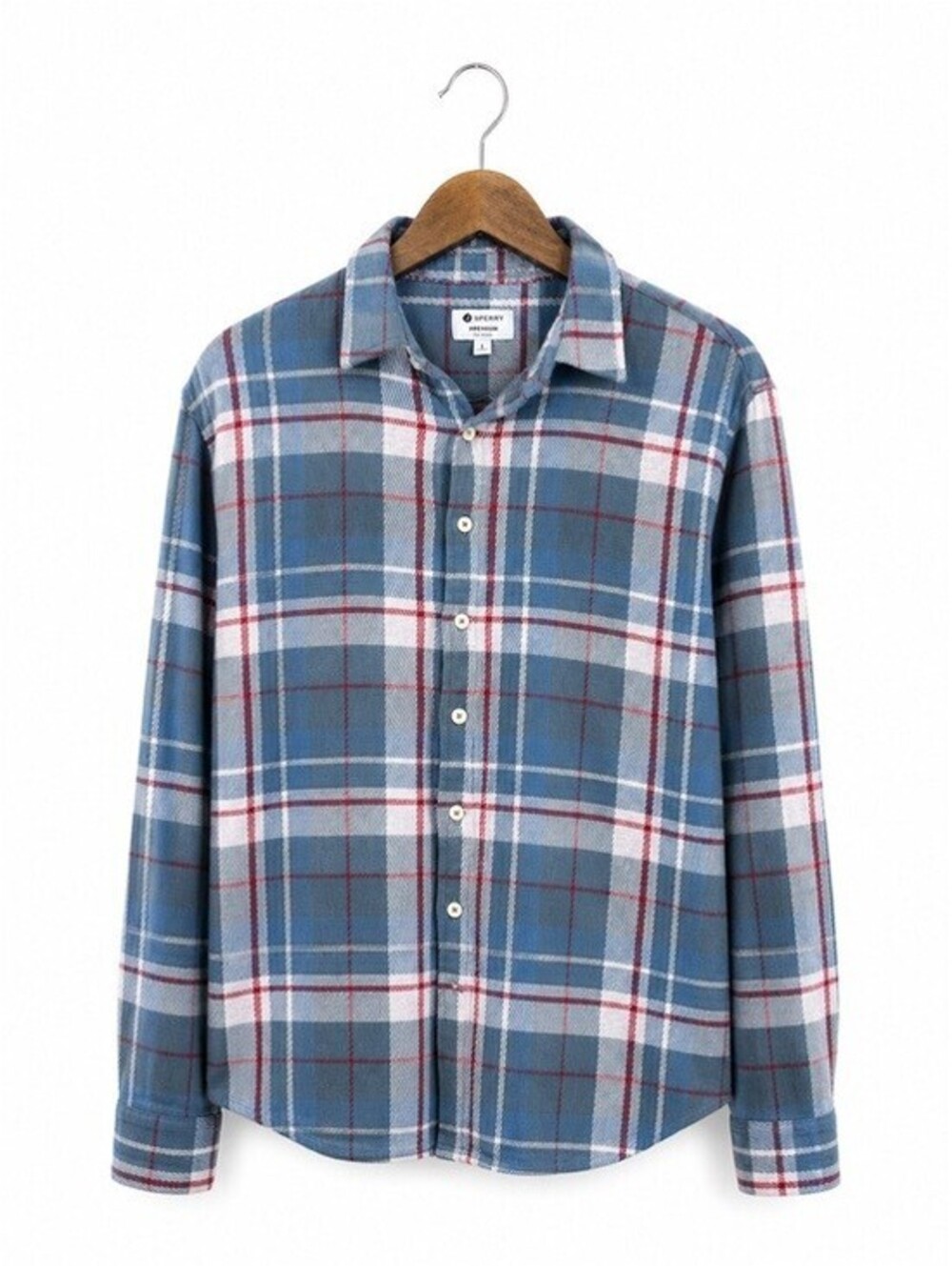 Sperry Premium Men's XL Blue Red Plaid Stretch Flannel Button Front Shirt